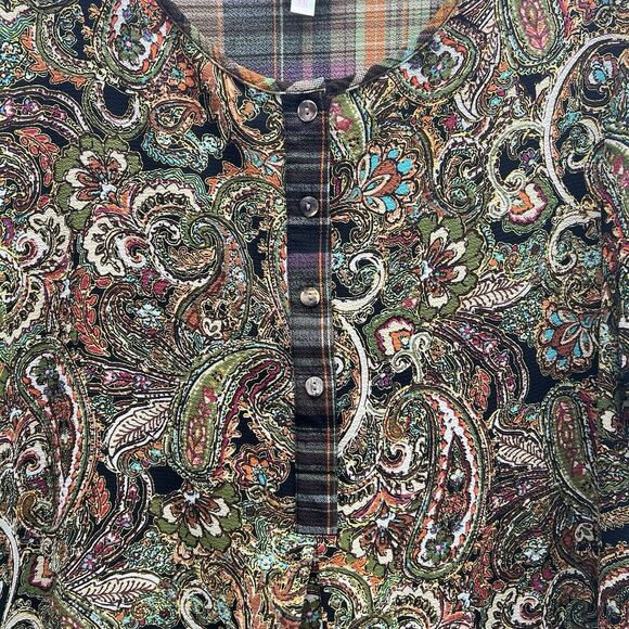 Fig and Flower Tunic Top Dress XL Brown Green Paisley Floral Romantic Flowy - Picture 4 of 14